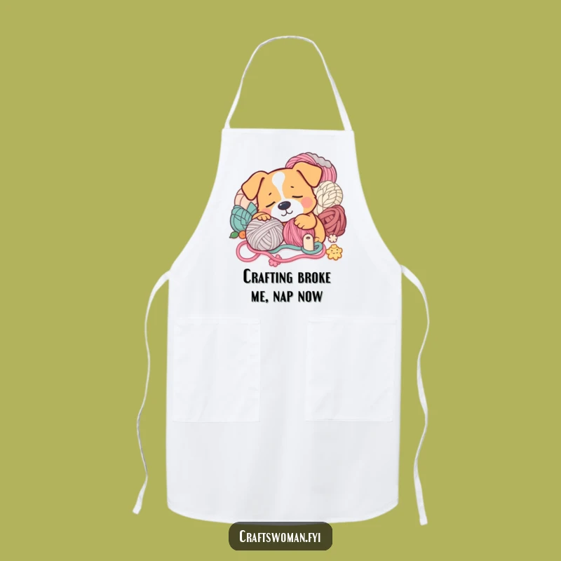 Funny Sleepy Dog Yarn Apron: Keep Clean While Crafting with Humorous Style