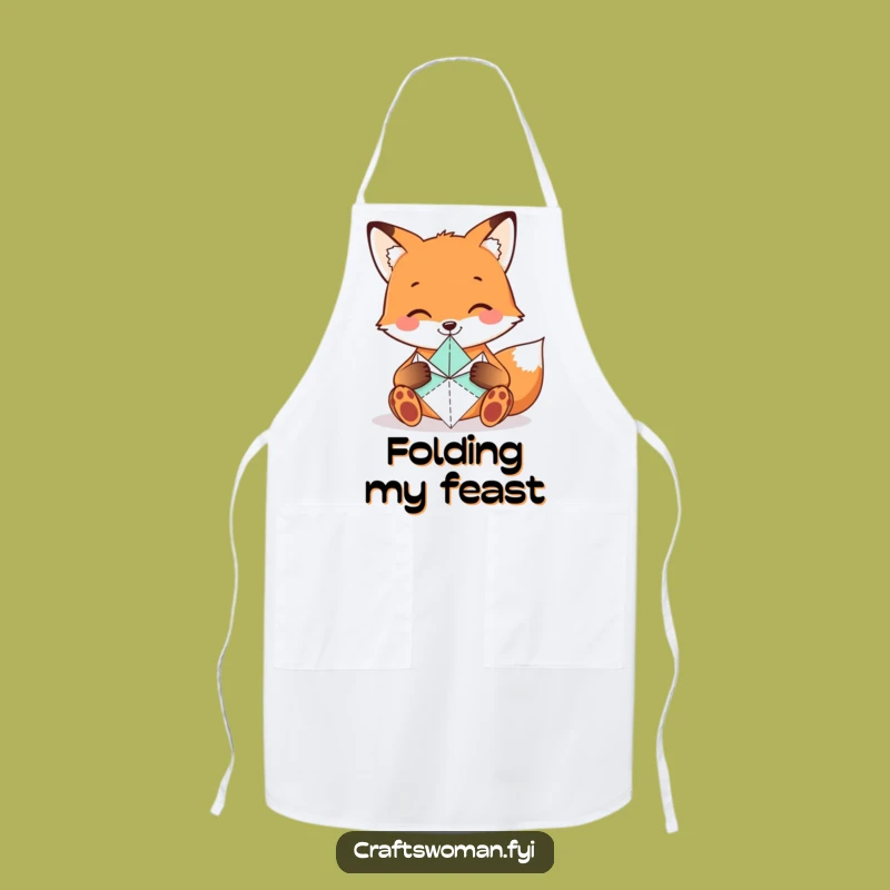 Funny Fox Origami Apron - Smiling Artist's Kitchen Companion
