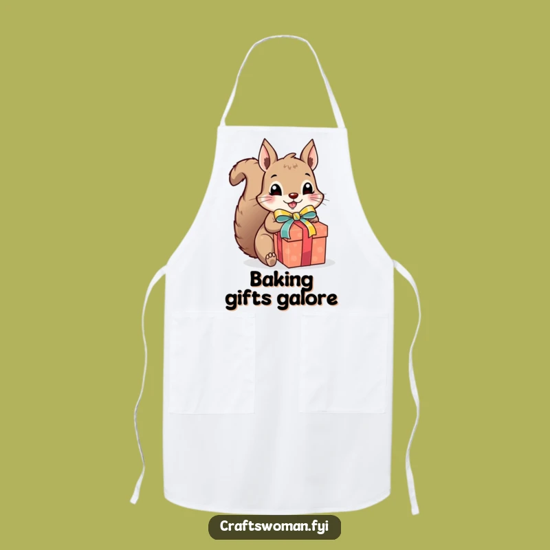 Funny Squirrel Gift Wrapper Apron - Excited Presenting Kitchen Apron for Bakers