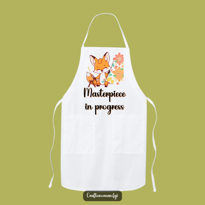 Funny Fox Painting Apron: Artistic Kitchen Accessory Gift