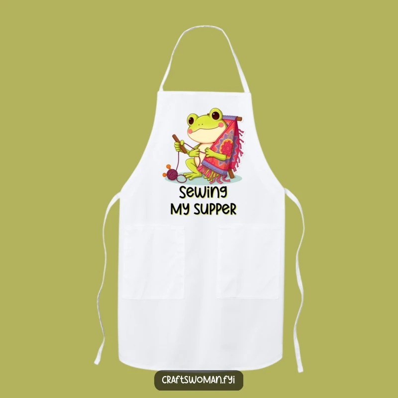 Funny Frog Stitcher Apron: Cheerful Character Kitchen Fun - Protects Clothes & Moods
