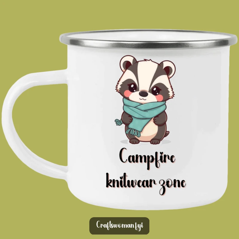 Funny Badger Knitter Camping Mug: Hilarious Campfire Comfort for Crafters, a Perfect Funny Gift!