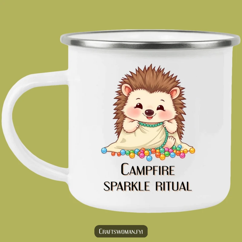 Funny Hedgehog Bead Camping Mug - Durable Enamel Cup for Crafty Outdoorsy Types