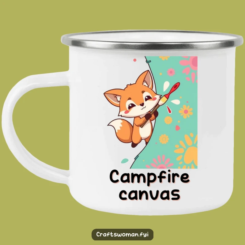 Funny Fox Painter Camping Mug: Art on the Go, Perfect Gift!