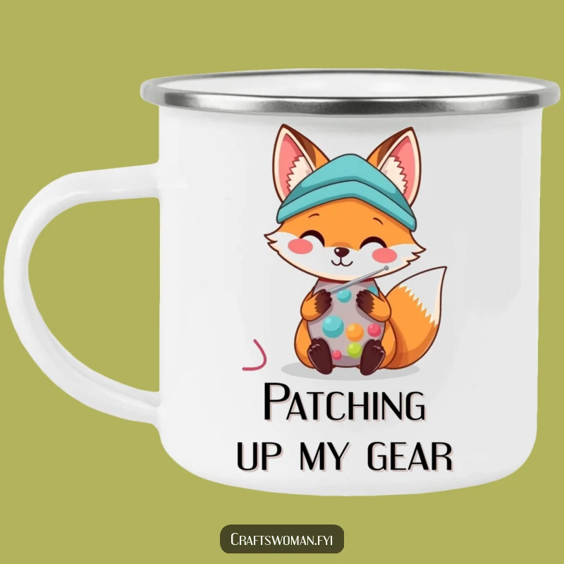 Kawaii Fox Sewing Camping Mug: Crafty Adventures, Cute Companion, Perfect Funny Gift