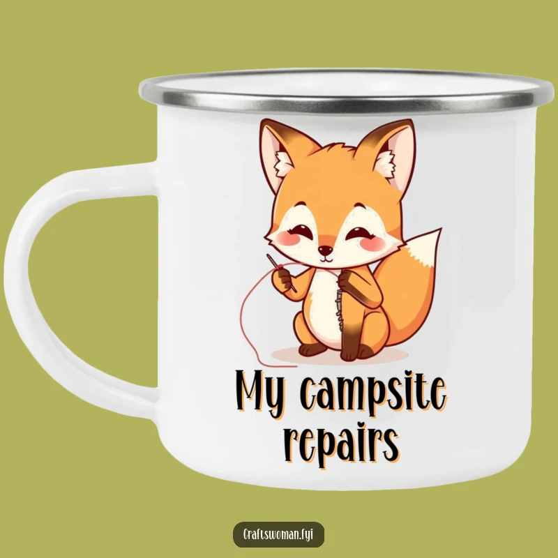 Funny Fox Sewing Camping Mug: Stitch Up Warm Drinks with Humor