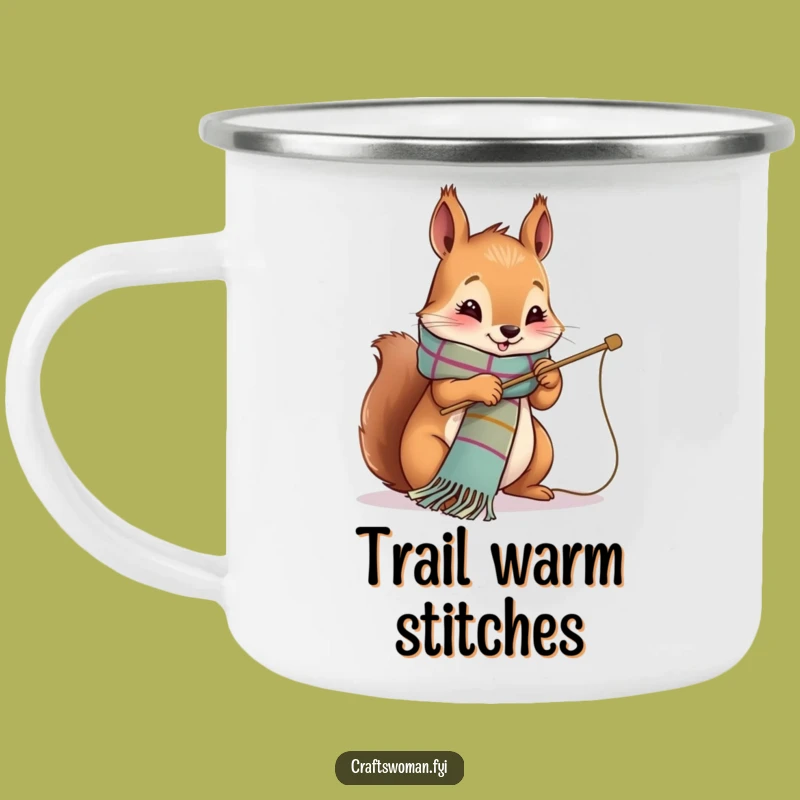 Funny Squirrel Stitcher Camping Mug: Crafting Adventures, Perfect Gift!