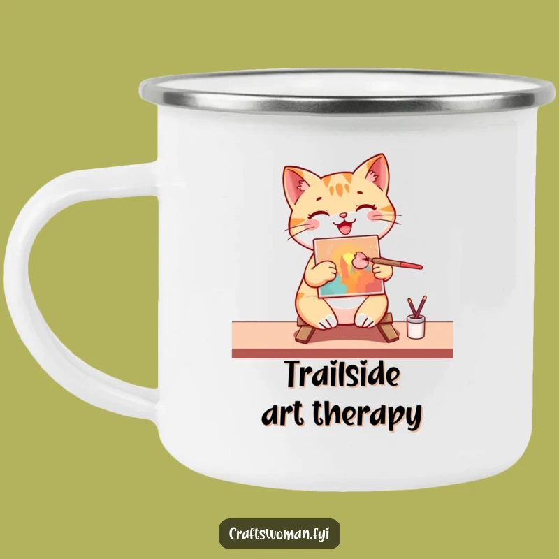 Funny Cat Camper Mug: Enjoy Your Drink with a Happy Painter Cat, Perfect Funny Gift!