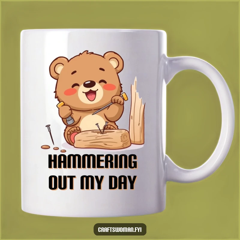 Funny Bear Cub Hammering Mug: A DIY Delight for Tiny Project Enthusiasts