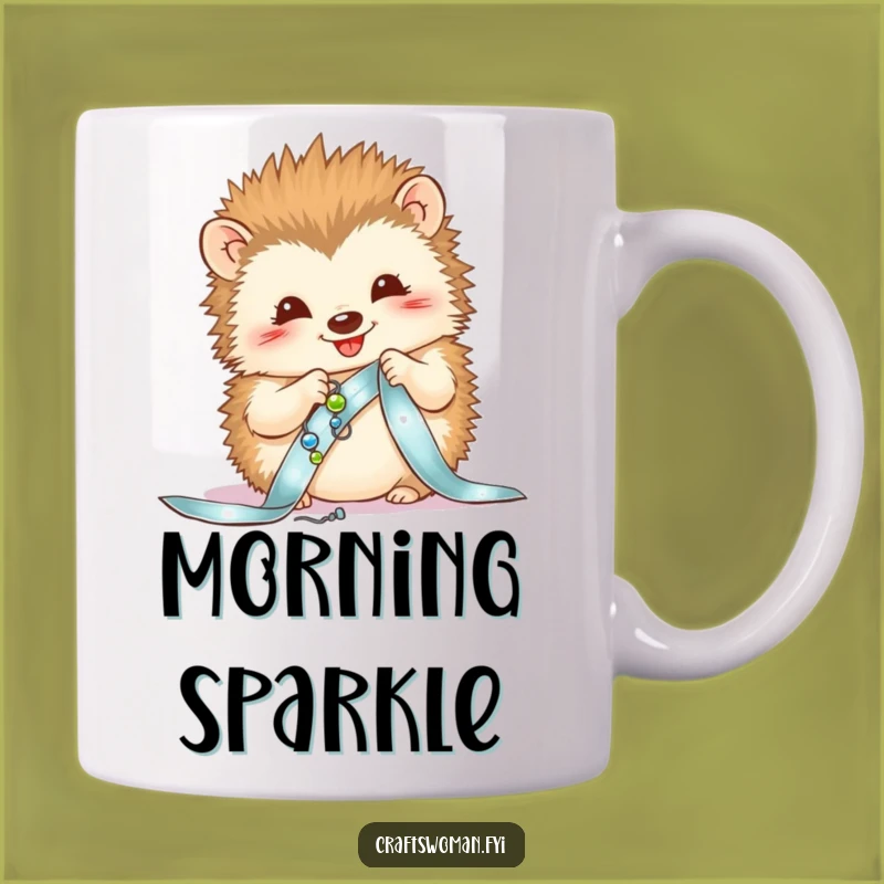 Funny Hedgehog Sewing Mug - Delightful Gift for Beadwork Enthusiasts