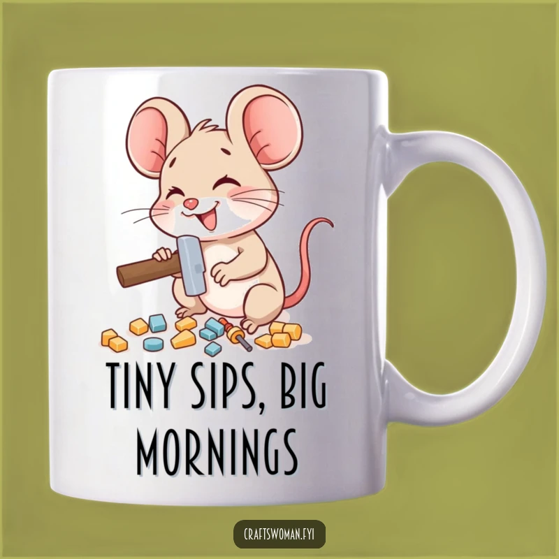 Funny Mouse Hammering Mug - Tiny Builder Hilarious Gift