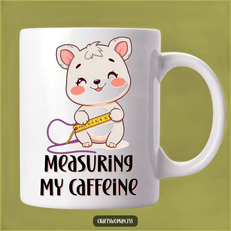 Funny Measuring Animal Mug: Happy Crafter With Yarn, Perfect Knitting Gift