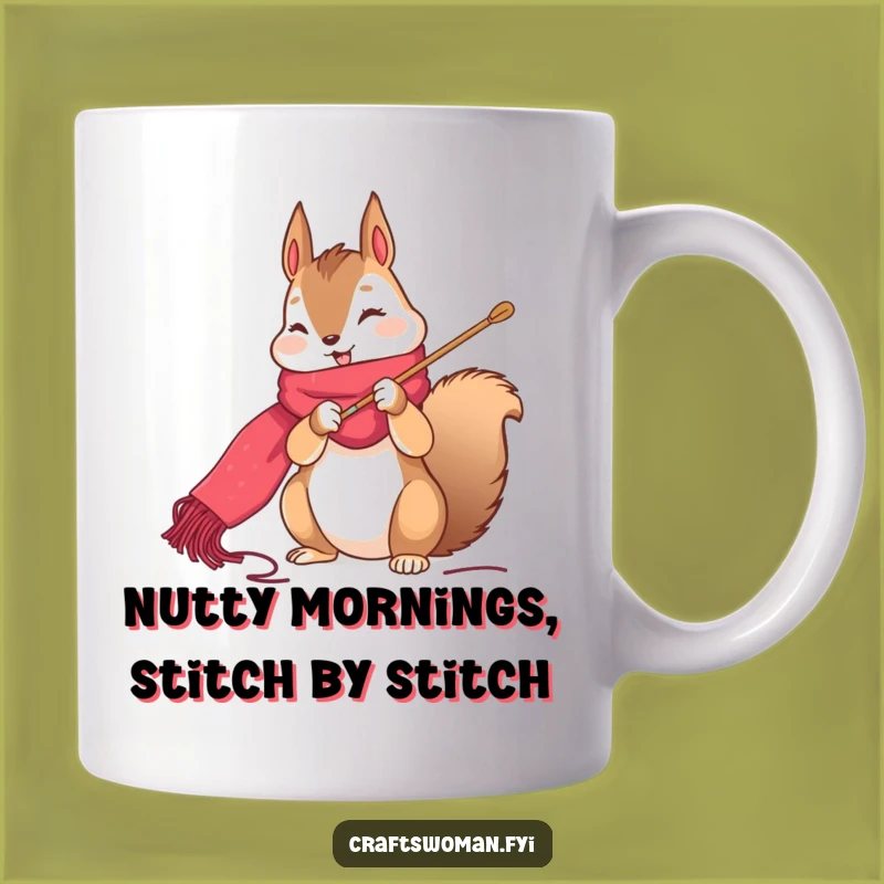 Funny Squirrel Stitching Scarf Mug: Adorable Character Crafting Gift for Crafters