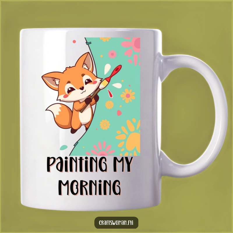 Funny Fox Painter Mug: Vibrant Fabric Art, Perfect Gift for Artists!