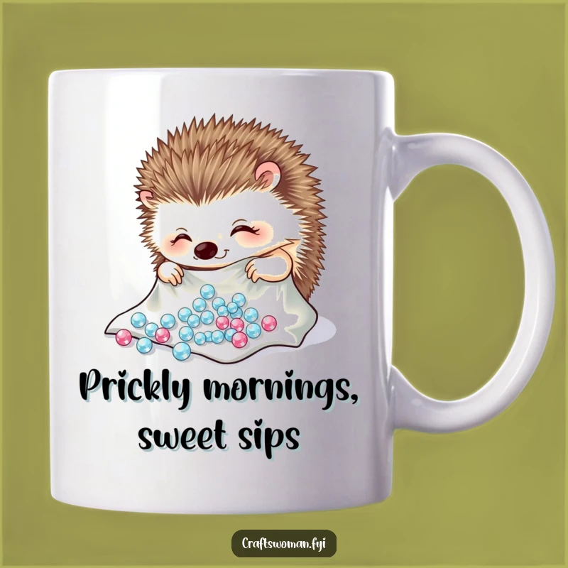 Funny Hedgehog Beading Mug: Crafty Character Gift for Jewelers
