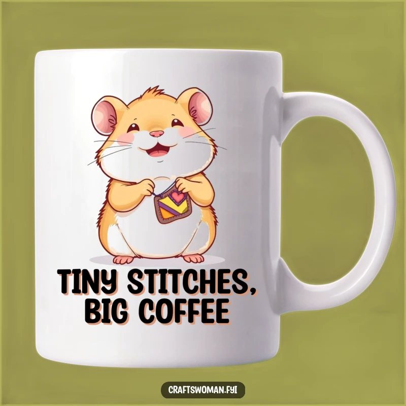 Funny Hamster Sewing Patch Mug: Adorable Character Crafting Gift for Sewers