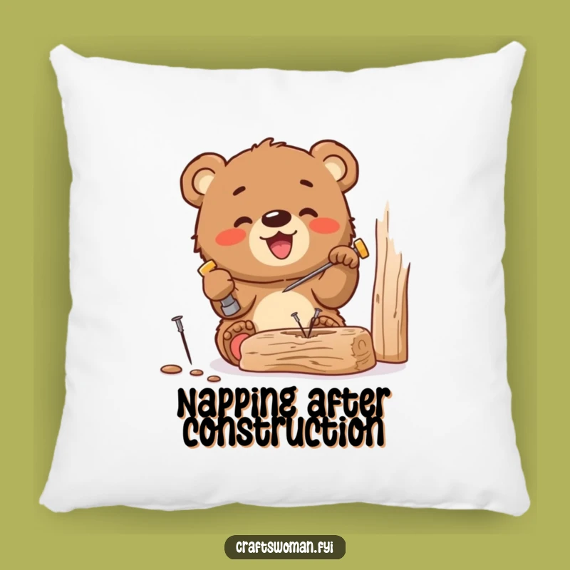 Funny Bear Cub Hammering Pillow: Cozy Comfort with a DIY Touch