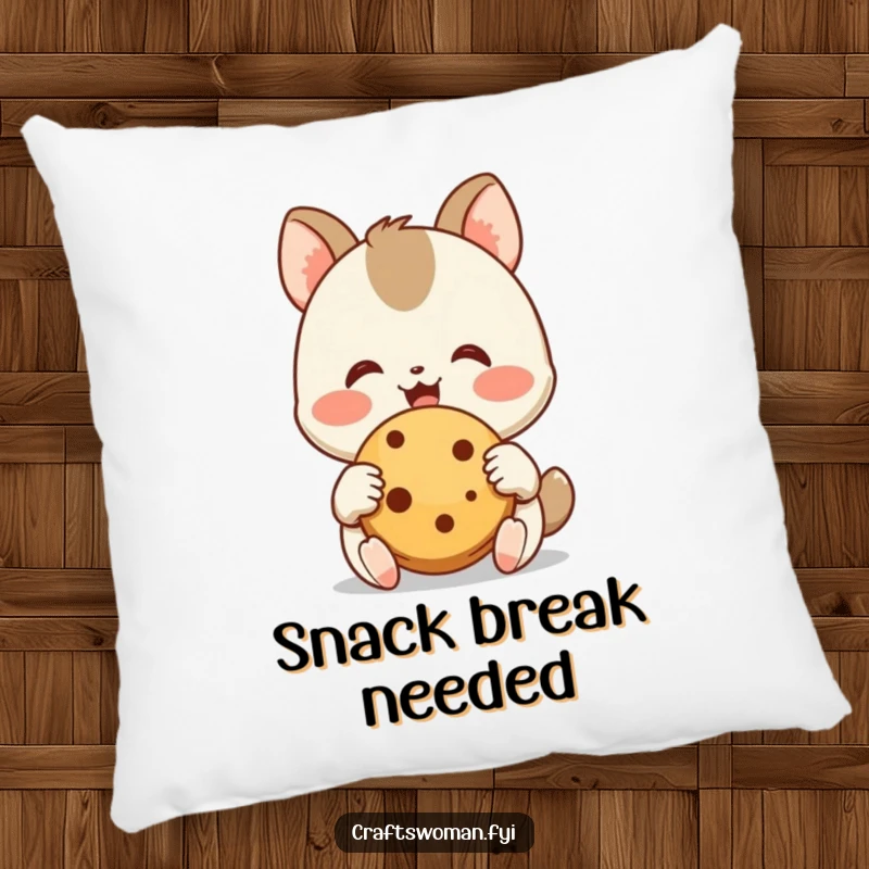 Funny Cookie Comfort Pillow: A joyful animal character admires a freshly baked cookie with its happy little hands, adding humor and sweetness to decor.