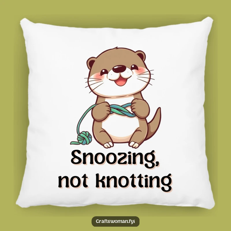 Funny Otter Knotting Pillow: Cozy Yarn Accent for Home