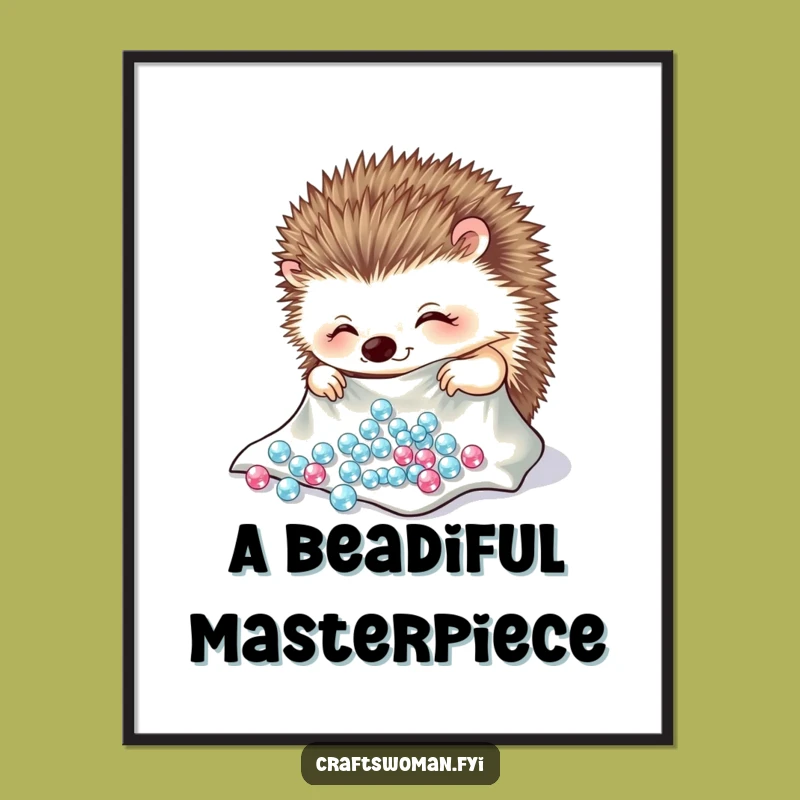 Funny Hedgehog Beading Digital Print: Crafty Wall Art