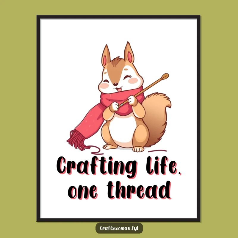 Funny Squirrel Stitching Digital Print: Charming Crafting Wall Art