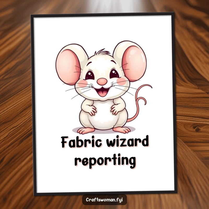 Funny Mouse Weaver Digital Art Print: A Joyful Mouse Expertly Weaving Fabric with a Big Proud Smile, Instant Wall Decor.
