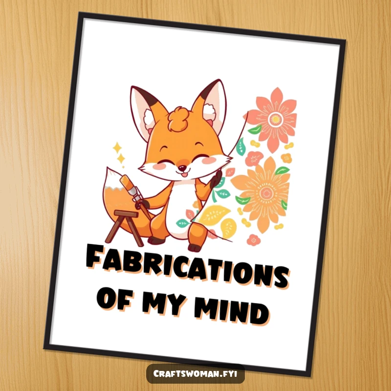 Funny fox digital art print of a determined character enthusiastically painting a vibrant pattern onto fabric.