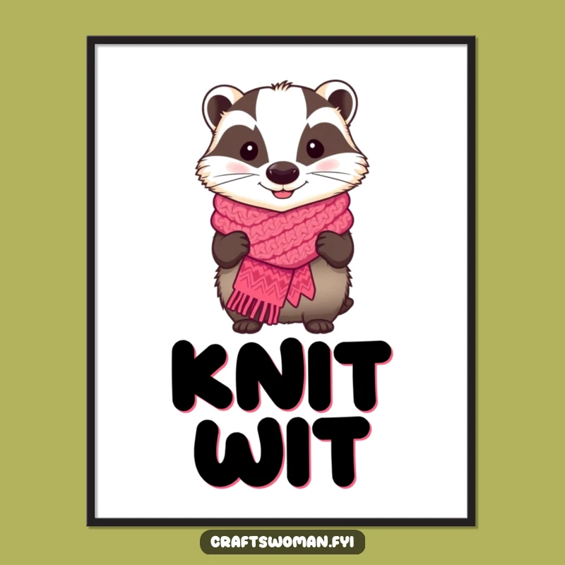 Funny Badger Knitting Digital Art - Cozy Instant Download for Crafters