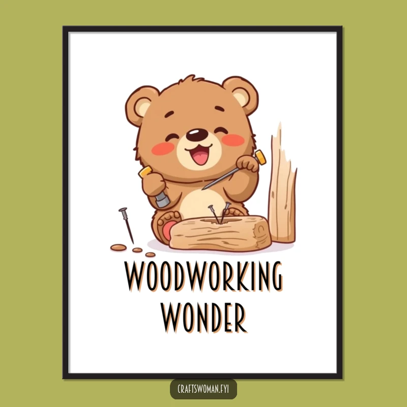 Funny Bear Cub Hammering Digital Art: Instant DIY Decor with Cubby Charm