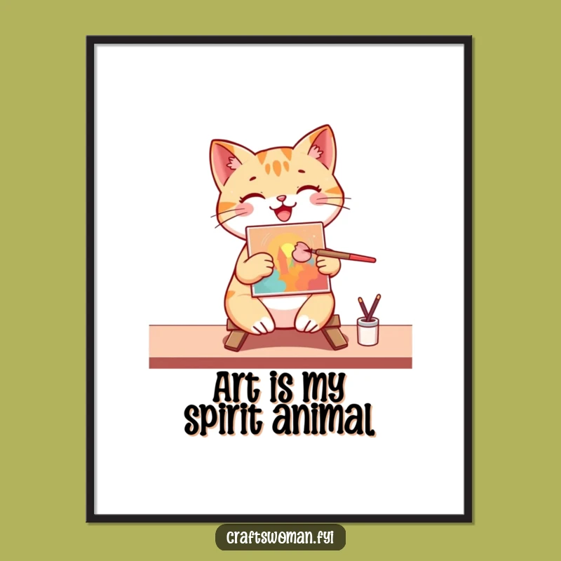 Funny Cat Artist Digital Print: Vibrant Artwork by a Happy Cat, Instant Funny Gift!