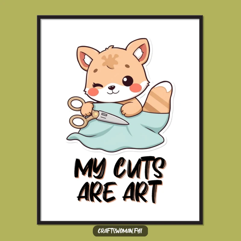 Funny Cutting Animal Digital Art Print: Playful Crafter At Work, Instant Sewing Gift