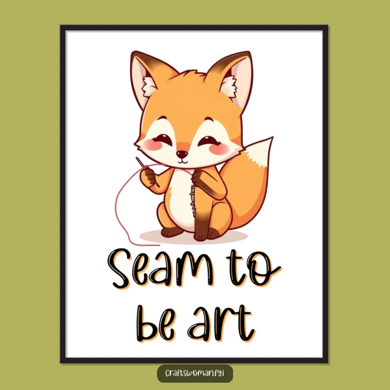 Funny Fox Sewing Digital Art: Instant Humorous Decor for Crafty Spaces