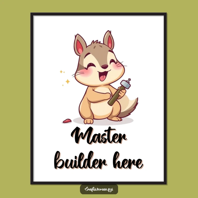 Funny Squirrel Hammering Digital Art: Hilarious Printable for Instant Joyful Decor