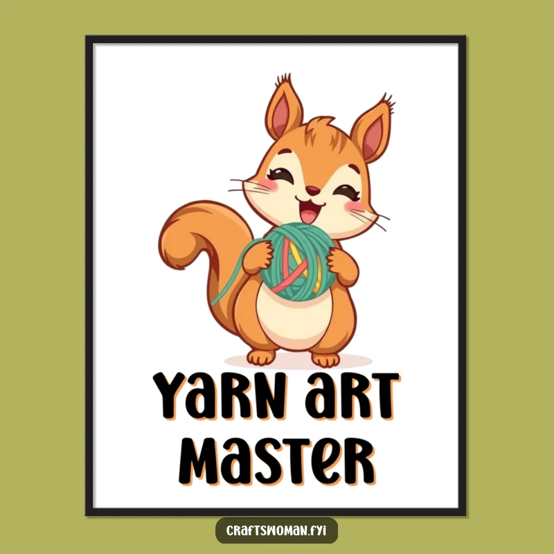 Funny Squirrel Yarn Digital Art: Excited Stitch for Instant Crafty Decor Gift