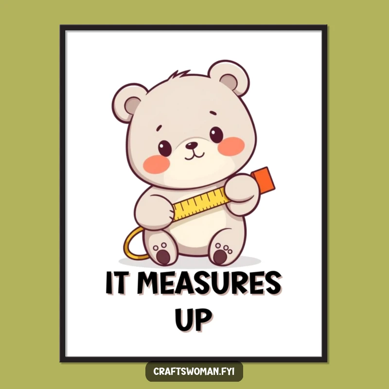 Funny Bear Measuring Digital Art: Instant Humorous Decor for Workshops