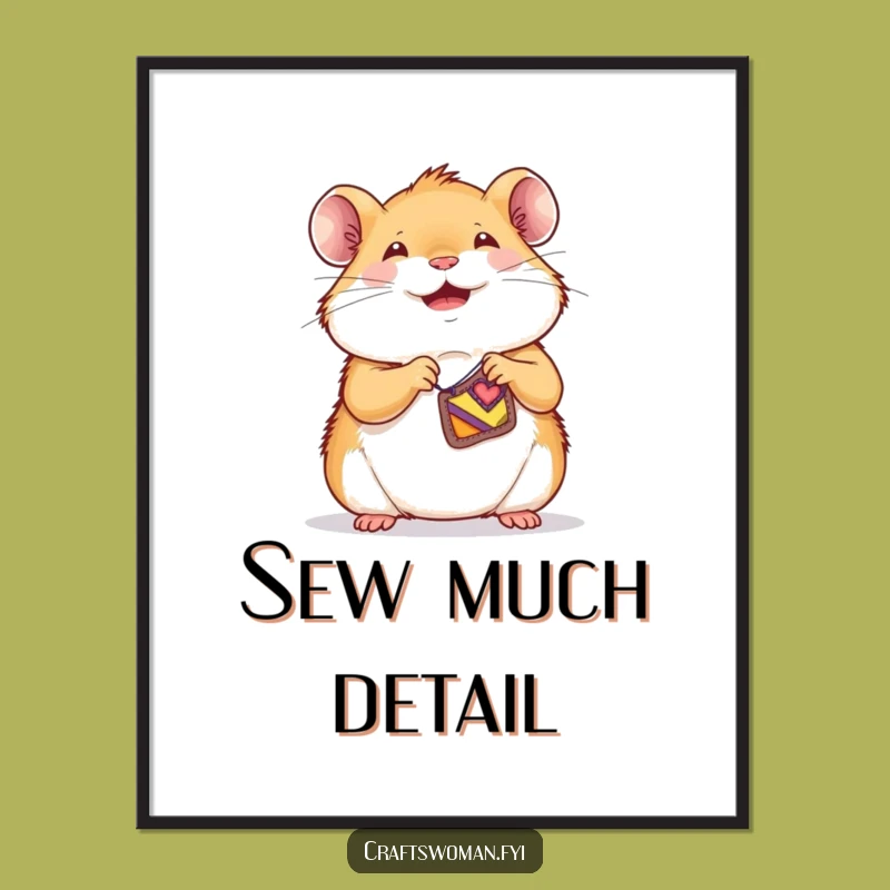 Funny Hamster Sewing Digital Print: Charming Patchwork Wall Art