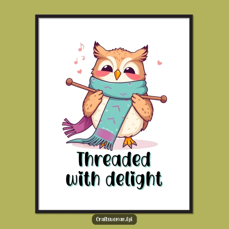 Funny Knitting Owl Digital Art: Hilarious Printable for Your Crafty Wall Decor