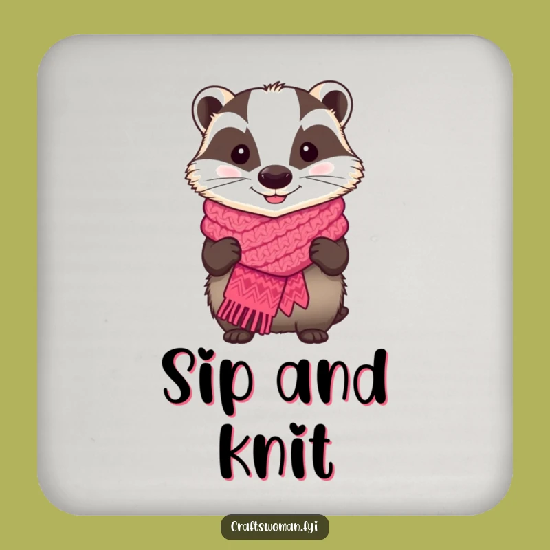 Funny Badger Coaster - Protect Your Table with Knitter's Charm