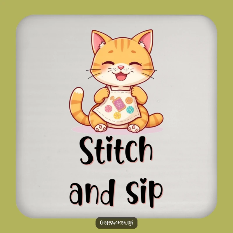 Funny Cat Coaster: Joyful Stitcher, Hilarious Gift for Crafty Homes