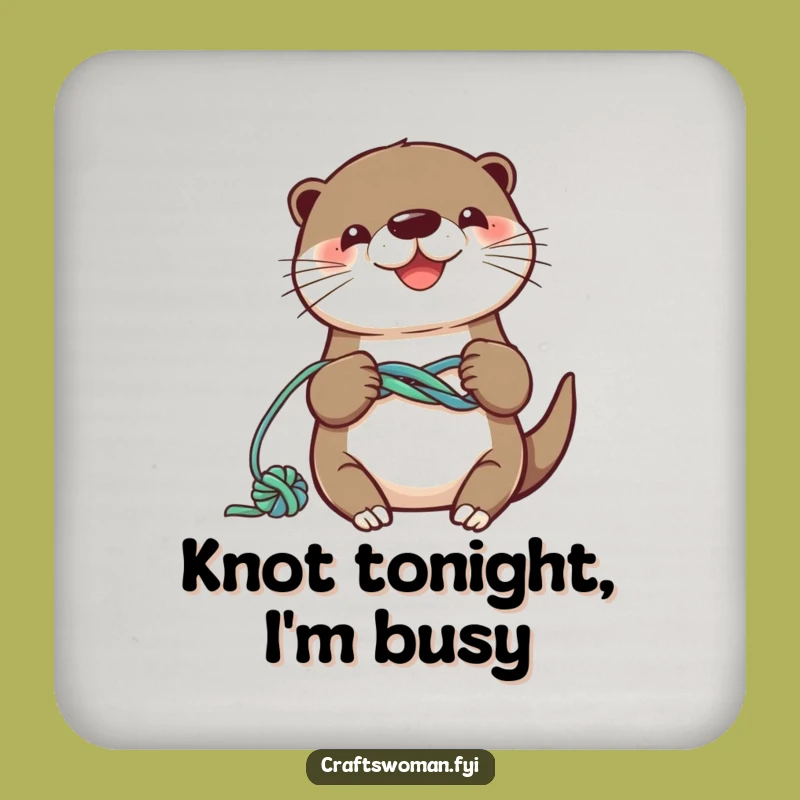 Funny Otter Knotting Coaster: Playful Yarn Drink Protector