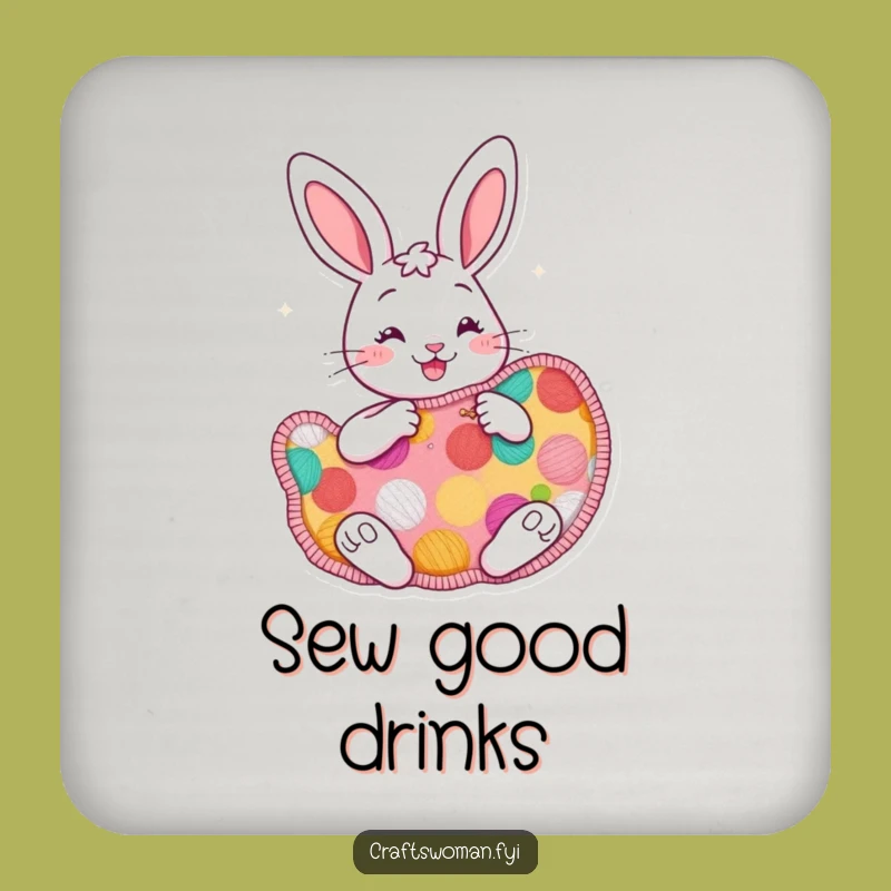 Funny Cheerful Bunny Sewing Coaster - Protect Surfaces with Crafty Cheer