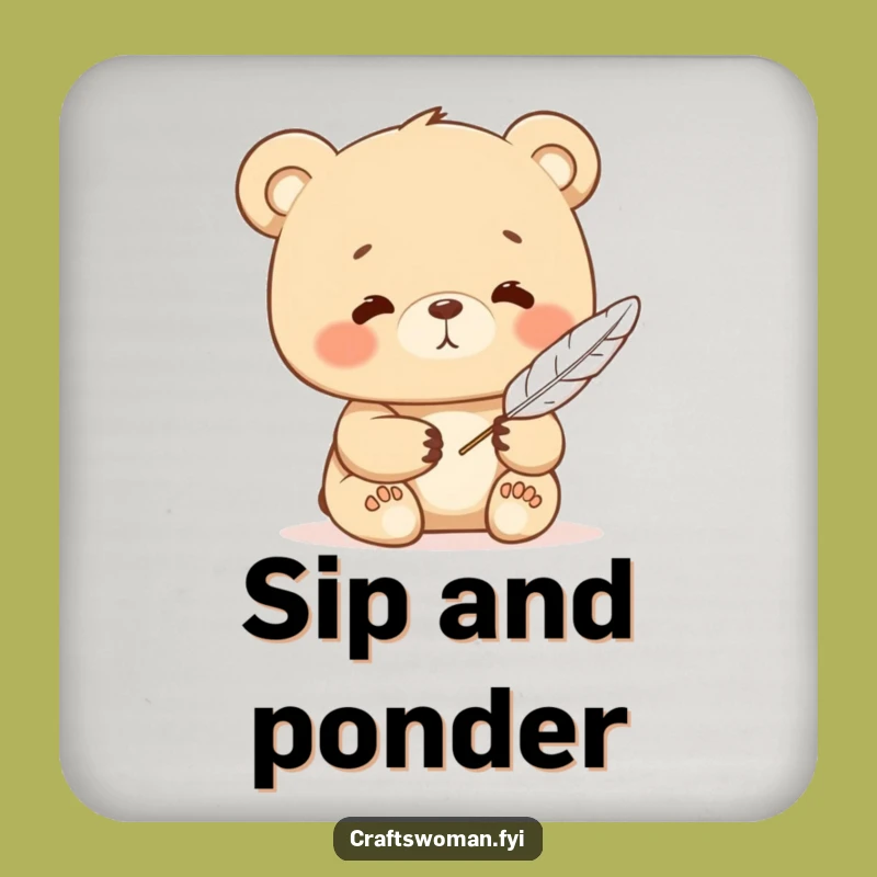 Funny Bear Writer's Rest Coaster: Protect Surfaces with Peace