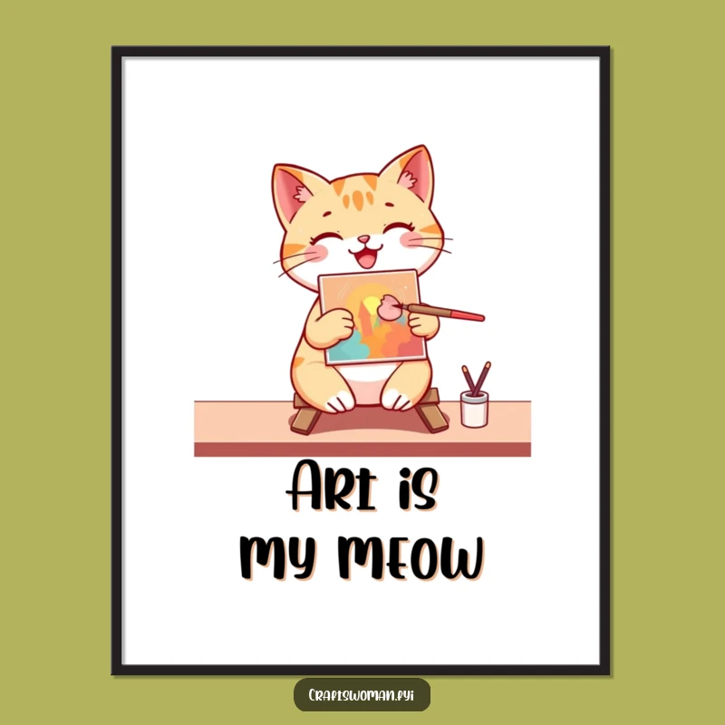 Funny Cat Art Poster: Vibrant Painting by a Happy Cat Artist, Unique Funny Gift!