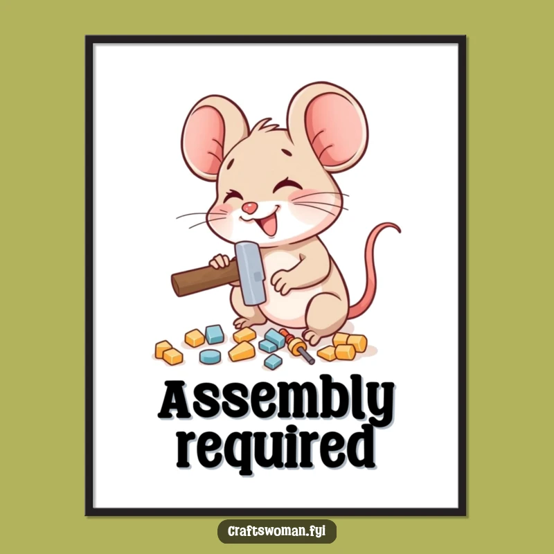 Funny Mouse Hammering Art Poster - Miniature Decor Gift