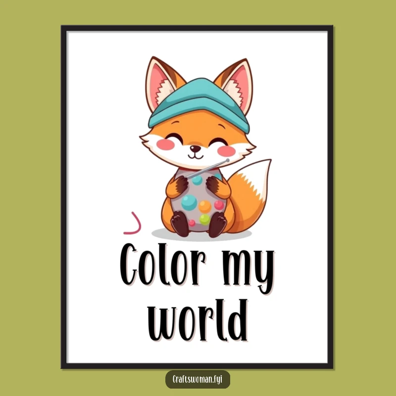 Kawaii Fox Sewing Poster: Adorable Art, Cute Decor, Perfect Funny Gift