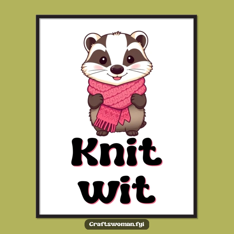 Funny Badger Knitting Poster - Adorable Wall Art for the Craft Room