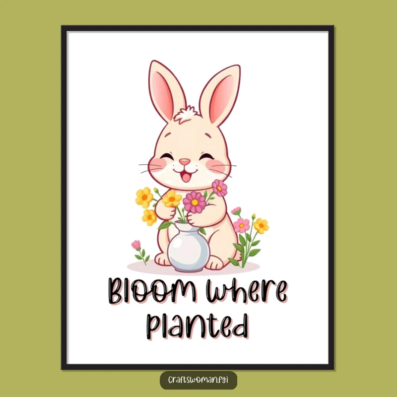 Funny Bunny Flower Poster: Charming Wall Art for Homes and Gardens