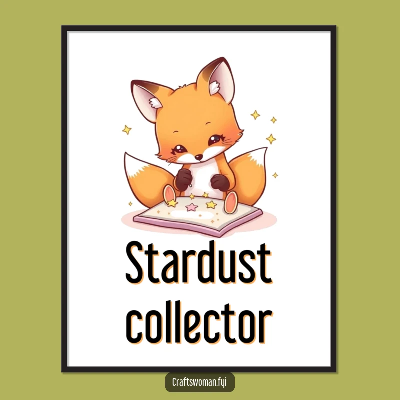 Funny Fox Glitter Stars Poster: Whimsical Wall Art for Crafty Spaces