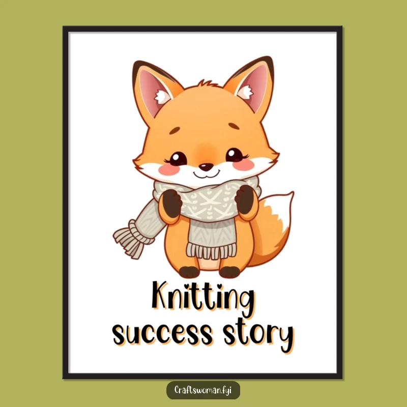 Funny Fox Knitting Poster - Whimsical Art Gift for Crafters