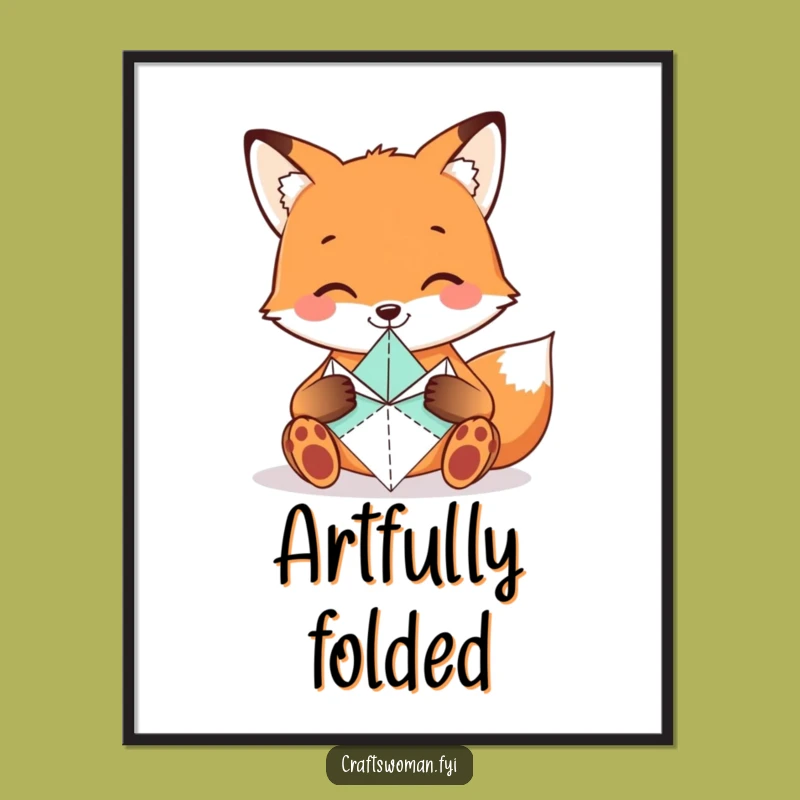 Funny Fox Origami Poster - Smiling Art Print for Creative Spaces